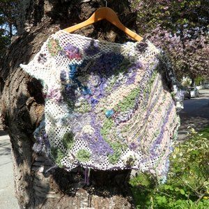 Handmade Poncho cover up  yarn, hemp